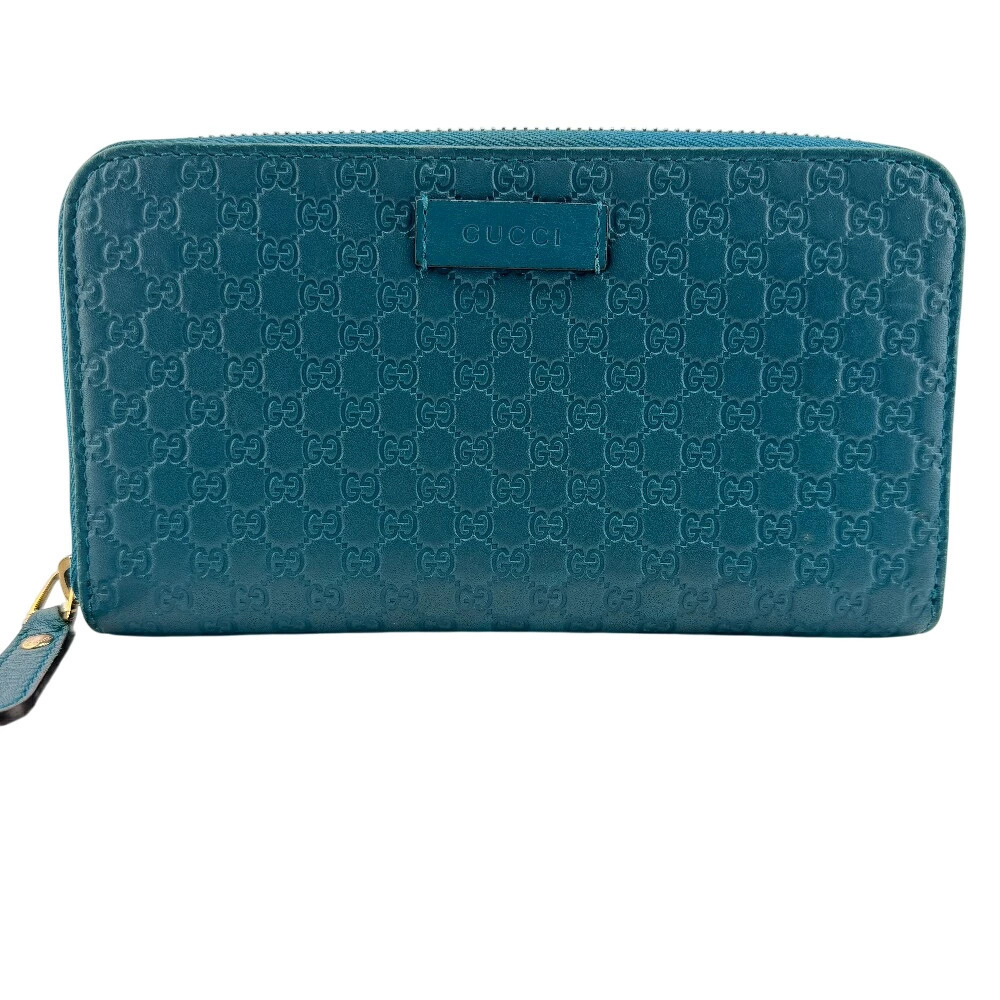 GUCCI Round Zipper GG guccissima Long Wallet Card Holder coin wallet Purse Blue - Picture 2 of 4